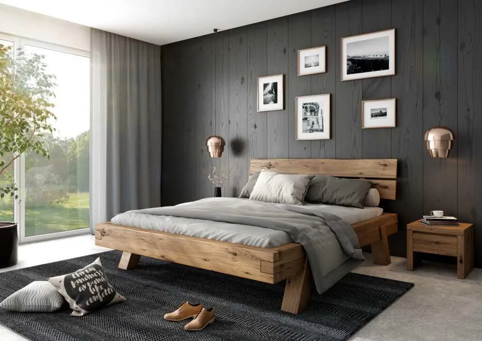 Bett Heinrich 140/ 180 x 200 cm Eiche Rustic massiv geölt