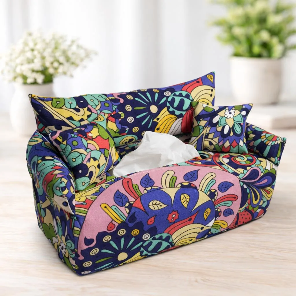 Blau-buntes Taschentuchsofa – Stilvoll & Praktisch für dein Zuhause