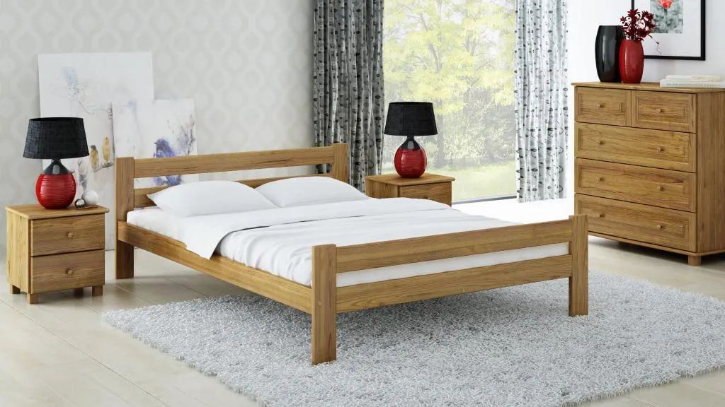 HOLZBETT AUS KIEFERNHOLZ EHB04 120x200 EICHENFARBIG MIT LATTENROST