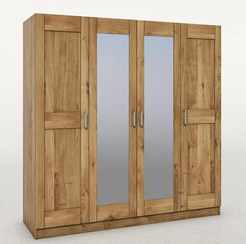 Kleiderschrank 4trg. Spiegel Tobi 4S Wildeiche teilmassiv