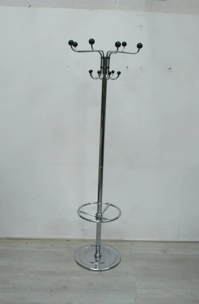 Garderobenständer rund Chrom mit 7 Haken und Schirmständer, gebraucht